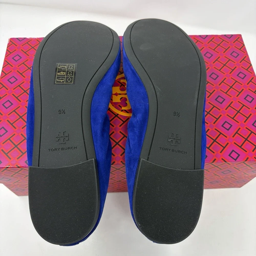 Tory Burch Eddie Ballet 2.0 Suede Flats Dark Indigo‎ 400 Womens Size 9.5 NIB